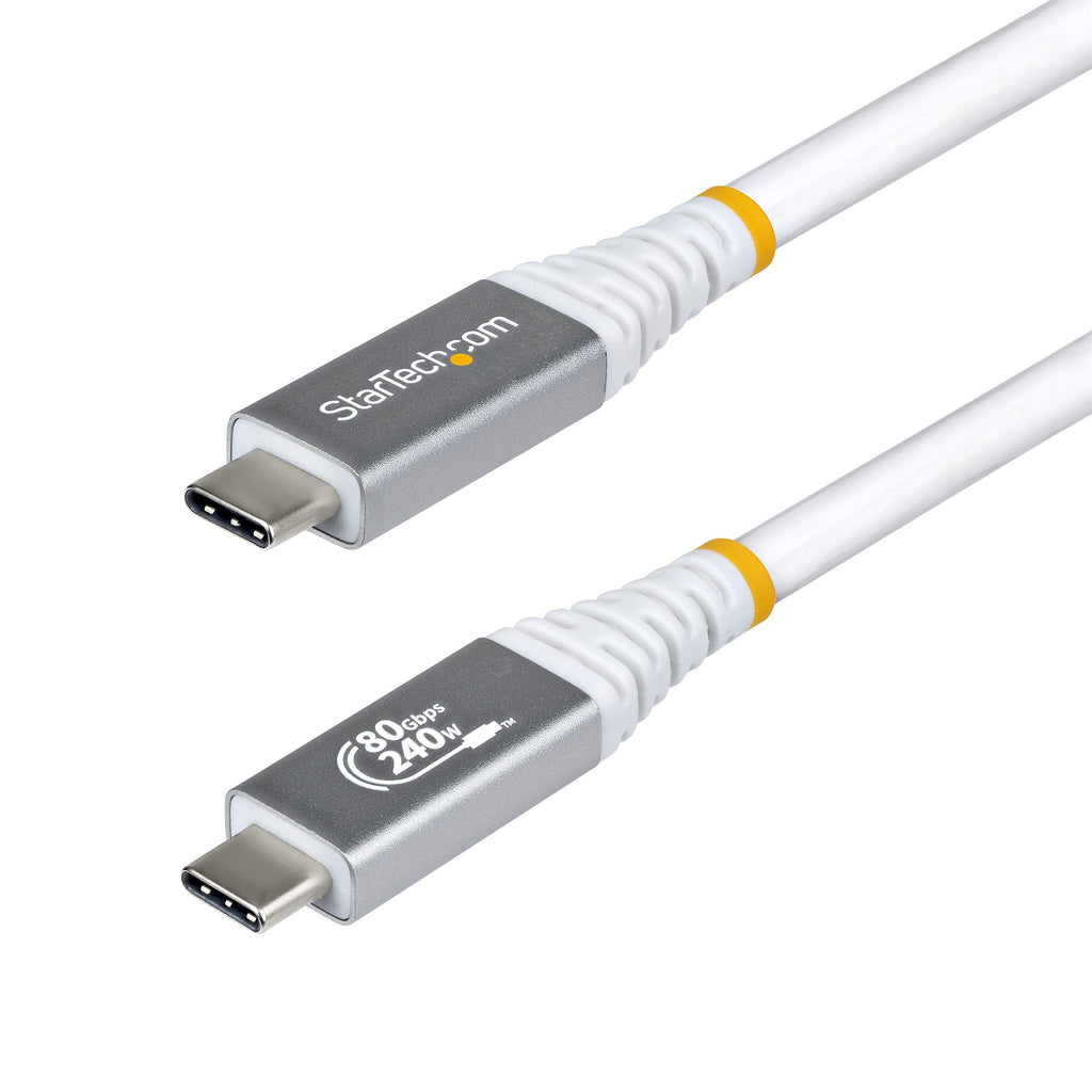 StarTech.com 50cm (1.6ft) USB4 Cable, 80Gbps, USB-IF Certified USB-C Cable, 240W PD, 8K 120Hz/4K 240Hz DP2.1 DP80, TPE Jacket, Thunderbolt 4 Compatible - White USB-C Cord