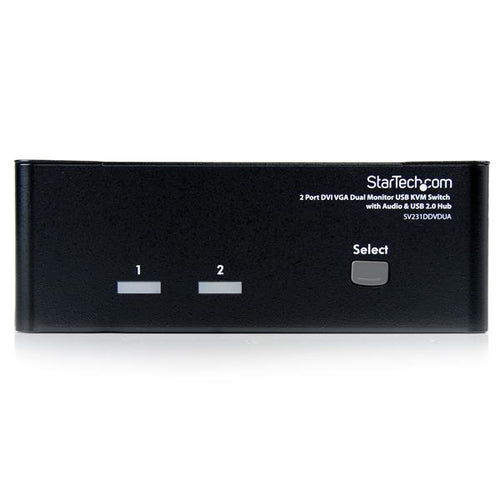 StarTech.com 2 Port DVI VGA Dual Monitor KVM Switch USB with Audio & USB 2.0 Hub - TAA