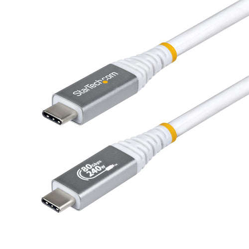 StarTech.com 1.5m (5ft) USB4 Cable, 80Gbps, USB-IF Certified USB-C Cable, 240W PD, 8K 120Hz/4K 240Hz DP2.1 DP80, TPE Jacket, Thunderbolt 4 Compatible - White USB-C Cord