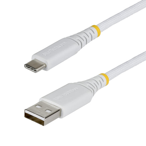 StarTech.com 1m (3.3ft) USB-A to USB-C Fast Charging Cable, 15W 3A, Dual-Layer Braided Nylon/TPE Jacket, Durable USB-A to Type C Charger Cord, White USB A to USB C Cable