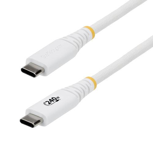 StarTech.com 2m (6ft) USB-C Charging Cable, Durable and Ultra-Flexible, 240W (5A) PD EPR, USB 2.0 Laptop Charger Cable, USB-IF Certified, Rugged USB-C Charging Cord - White