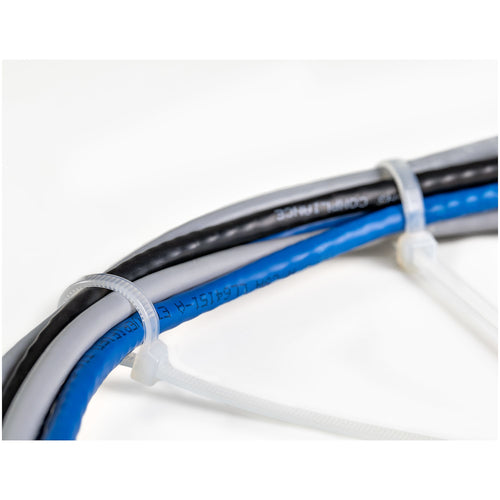 StarTech.com 8"(20cm) Cable Ties - 1/8"(4mm) wide, 2-1/8"(55mm) Bundle Diameter, 50lb(22kg) Tensile Strength, Nylon Self Locking Zip Ties w/ Curved Tip - 94V-2/UL Listed, 1000 Pack - White - TAA