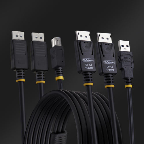 StarTech.com 6ft (1.8m) Dual-DisplayPort and USB 5Gbps KVM Cable, 4K 60Hz, Universally Compatible DP 1.2/USB 3.0 Combo Cable for Dual-Monitor KVM Switches