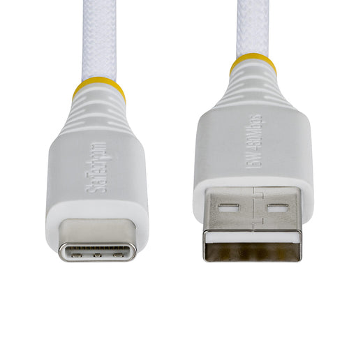 StarTech.com 1m (3.3ft) USB-A to USB-C Fast Charging Cable, 15W 3A, Dual-Layer Braided Nylon/TPE Jacket, Durable USB-A to Type C Charger Cord, White USB A to USB C Cable