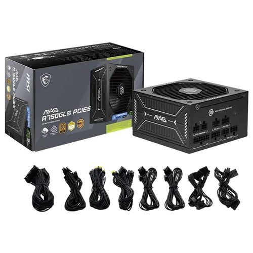 MSI MAG A750GLS PCIE5, 750W, 80 Plus Gold, Fully Modular, Fan: 135mm, ATX, 7 Year Warranty