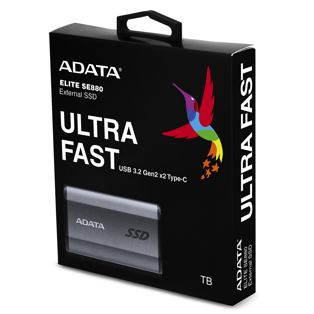 Adata AELI-SE880-2TCGY, SE880 Portable SSD, 2TB, USB 3.2 Gen 2x2 Type-C (USB 20Gbps), Read Speed: Up to 2000MB/s, Write Speed: Up to 2000MB/s, Titanium Gray, 5 Year Warranty