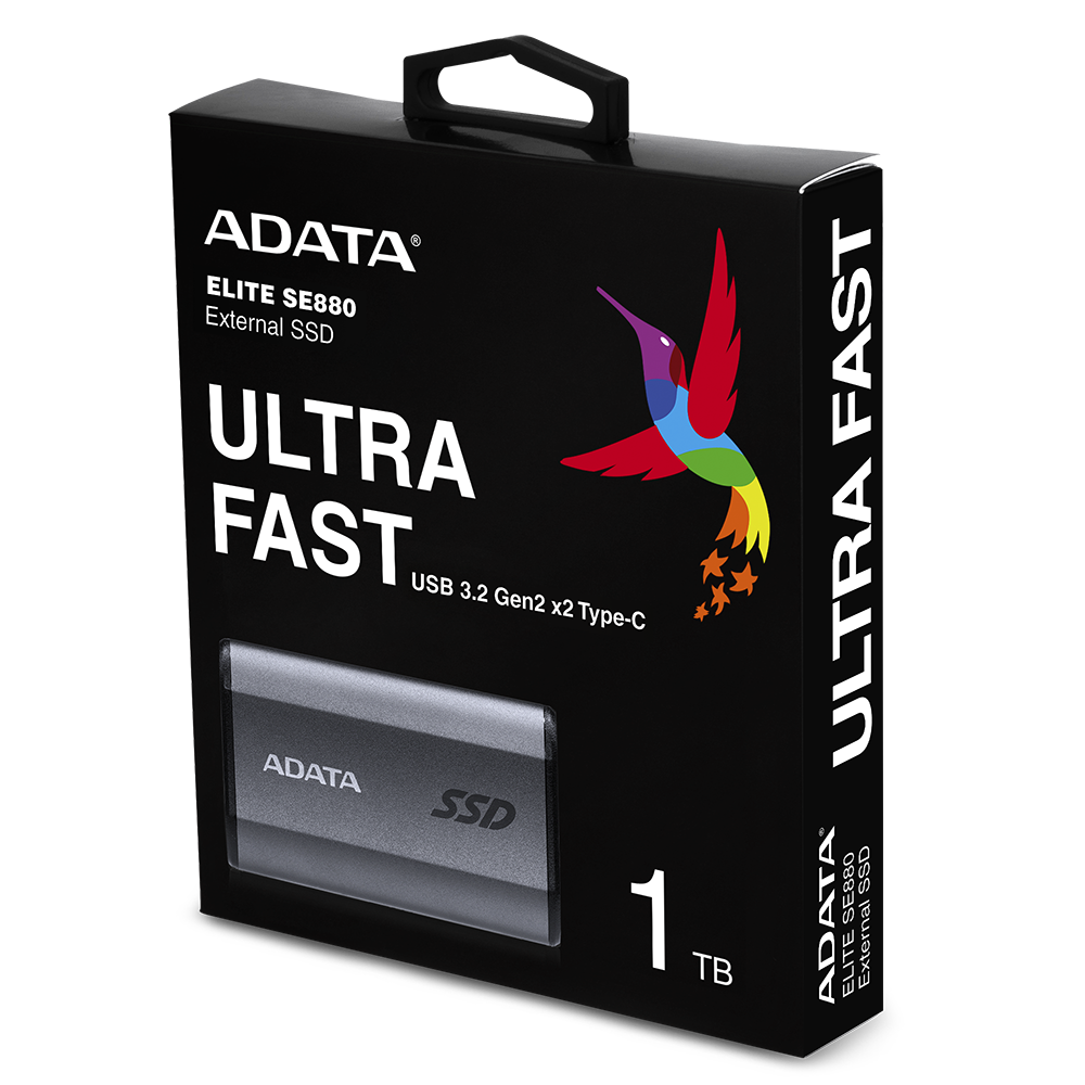 Adata AELI-SE880-1TCGY, SE880 Portable SSD, 1TB, USB 3.2 Gen 2x2 Type-C (USB 20Gbps), Read Speed: Up to 2000MB/s, Write Speed: Up to 2000MB/s, Titanium Gray, 5 Year Warranty