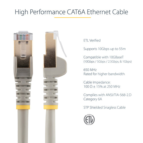 STARTECH.COM 3M CAT6A ETHERNET CABLE - 10GbE STP SNAGLESS 100W POE GREY LTW