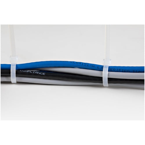 StarTech.com 8"(20cm) Cable Ties - 1/8"(4mm) wide, 2-1/8"(55mm) Bundle Diameter, 50lb(22kg) Tensile Strength, Nylon Self Locking Zip Ties w/ Curved Tip - 94V-2/UL Listed, 1000 Pack - White - TAA
