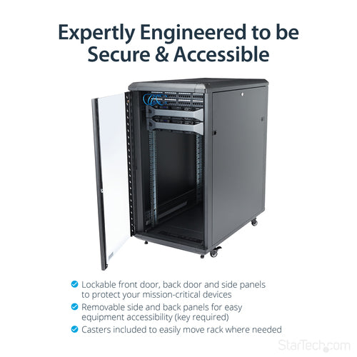 StarTech.com 22U Enterprise-Grade Flat Pack Server Rack Cabinet, 19in Enclosed 4-Post Rack with 29in (75cm) Mounting Depth and 1764lb (800kg) Weight Capacity