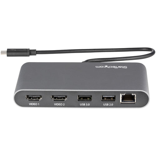 StarTech.com Dual-Monitor Thunderbolt Mini Dock, 4K 60Hz HDMI, Driverless Hub for Windows & Mac, Gigabit Ethernet, 1 x USB 5Gbps & 1x USB 2.0, 11in (28cm) Cable