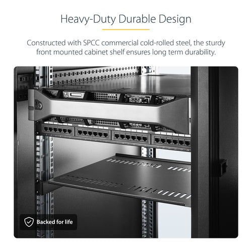 StarTech.com 2-Pack 1U Server Rack Shelf, Vented Universal Rack Mount Cantilever Shelf, For 19" Rack/Cabinet, Heavy-Duty Steel, 44lb/20kg Capacity, 16" Deep Tray