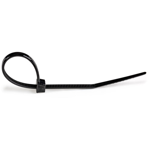 StarTech.com 4"(10cm) Cable Ties - 1/16"(2mm) wide, 7/8"(22mm) Bundle Diameter, 18lb(8kg) Tensile Strength, Nylon Self Locking Zip Ties with Curved Tip - 94V-2/UL Listed, 100 Pack - Black - TAA