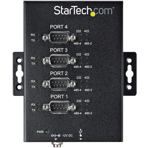 StarTech.com 4 Port Serial Hub USB to RS232/RS485/RS422 Adapter - Industrial USB 2.0 to DB9 Serial Converter Hub - IP30 Rated - Din Rail Mountable Metal Serial Hub - 15kV ESD Protection - TAA
