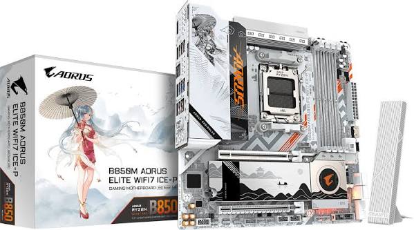 Gigabyte B850M AORUS ELITE WIFI7 ICE-P, AM5, mATX 4 x DIMMs, Dual Channel DDR5 · 2 x M.2 Slots · 1 x DisplayPort · 4 x USB 2.0 · 5 x USB 3.2 Gen 1 · 2 x USB 3.2 Gen 2 · 2.5 GbE LAN · 4 x SATA 6Gb