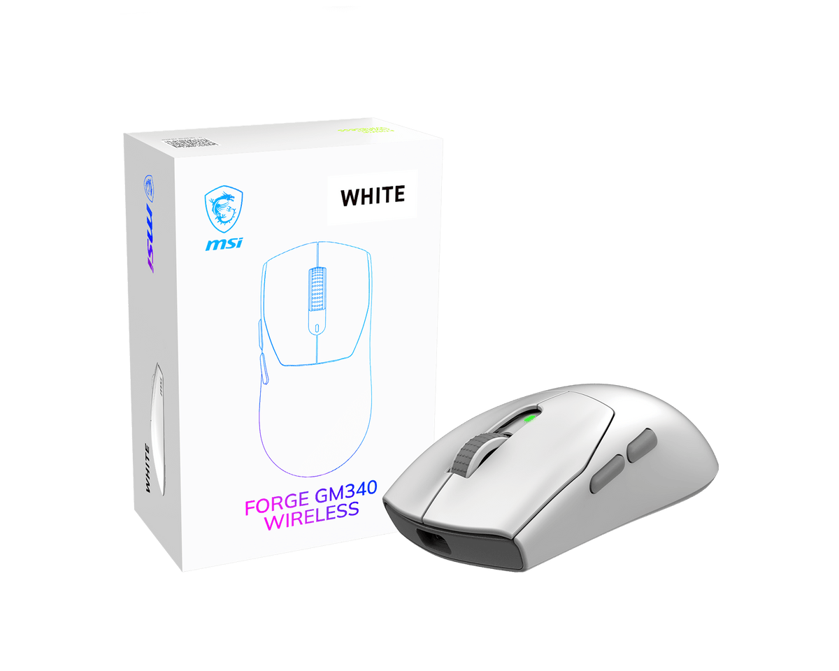 MSI S12-4301750-HH9, FORGE GM340, Wireless Gaming Mouse, 2.4GHz, BT5.2, USB2.0, MAX DPI 12000, UP TO 82Hrs, White, 1 Year Warranty